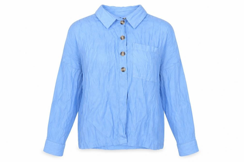 Topshop Womens Blue Viscose Basic Button-Up Size 8 Collared