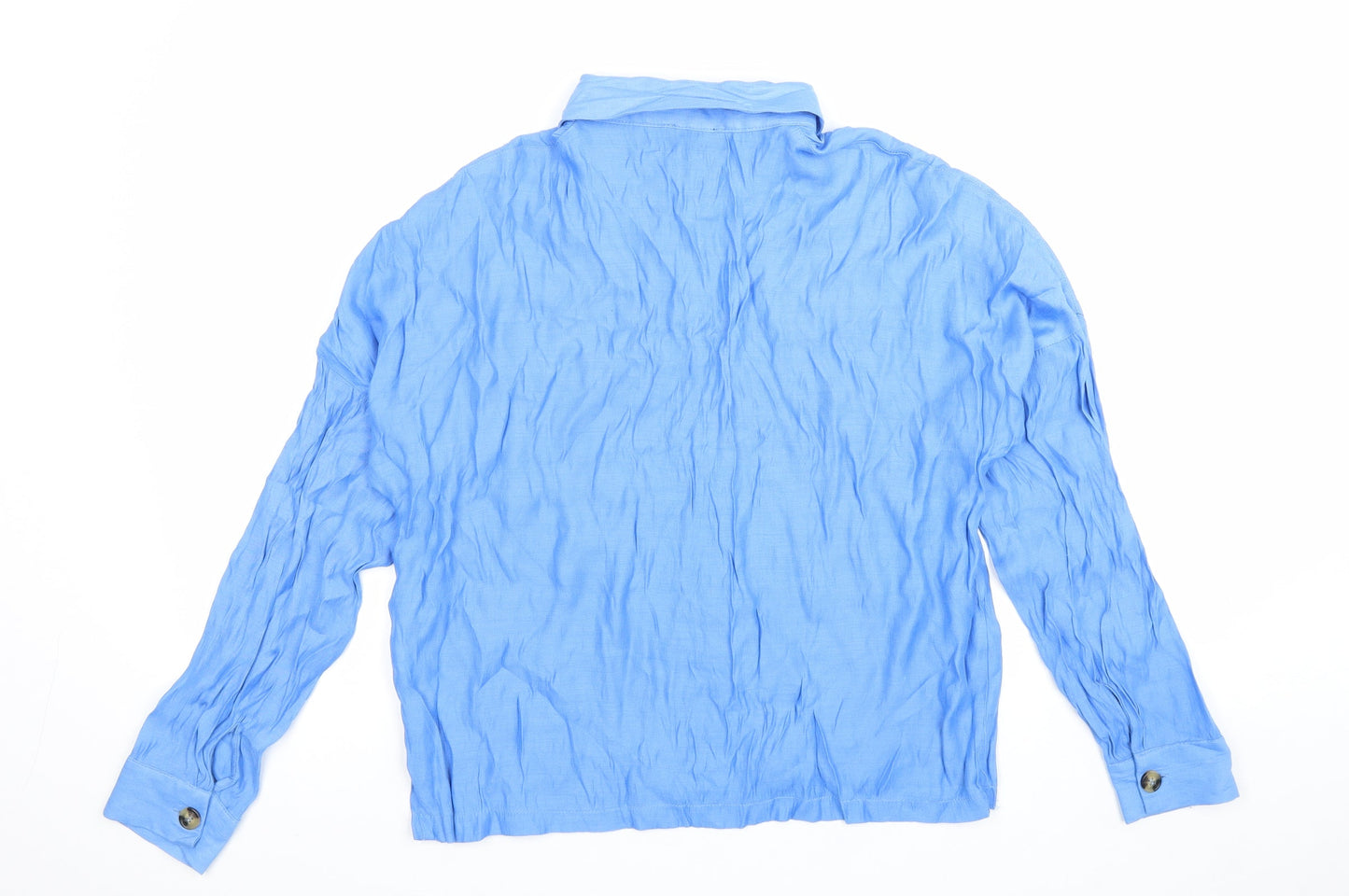 Topshop Womens Blue Viscose Basic Button-Up Size 8 Collared