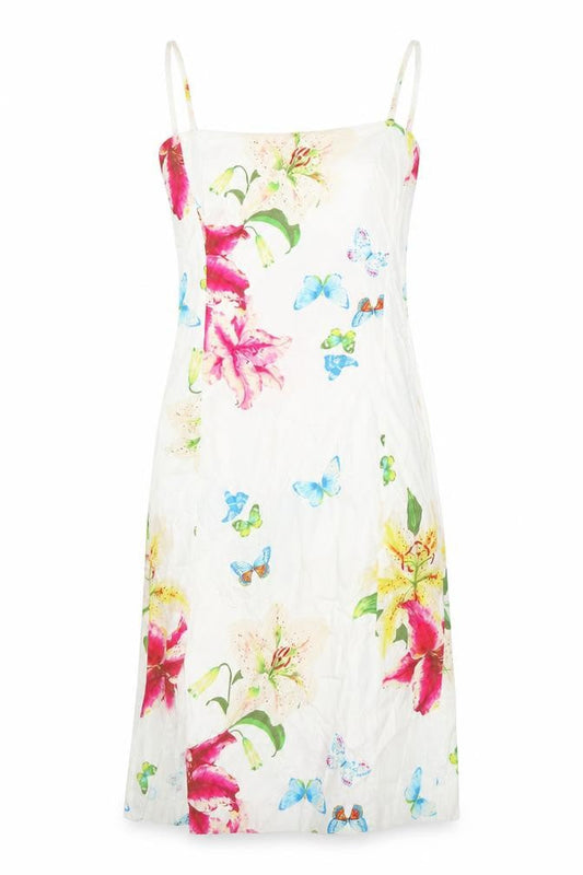 James Lakeland Womens White Floral 100% Cotton Slip Dress Size 12 Square Neck Zip