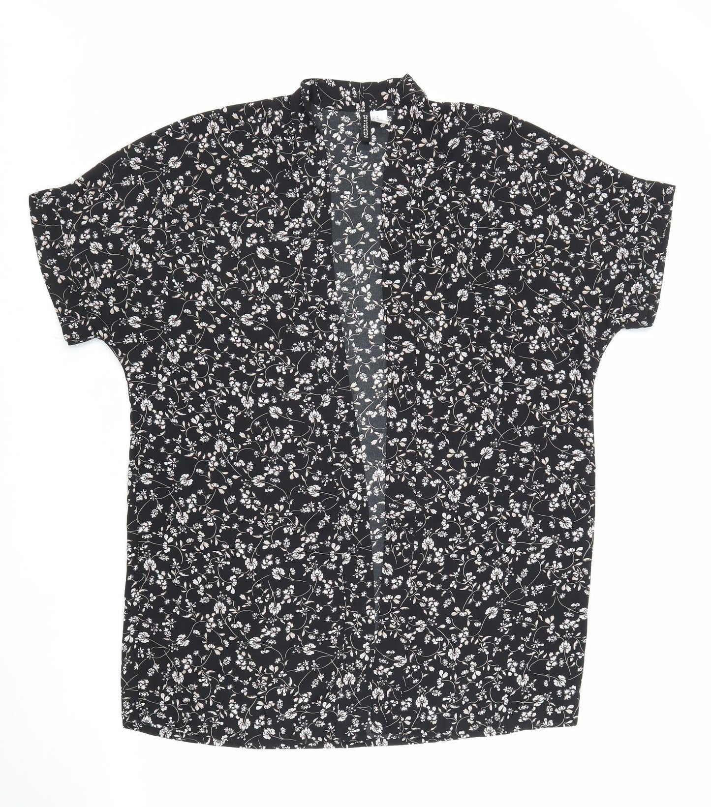 Divided Womens Black Floral Polyester Kimono Blouse Size XS V-Neck