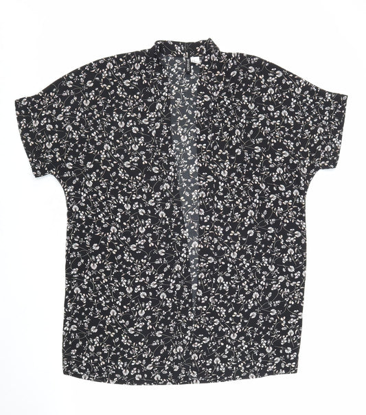 Divided Womens Black Floral Polyester Kimono Blouse Size XS V-Neck