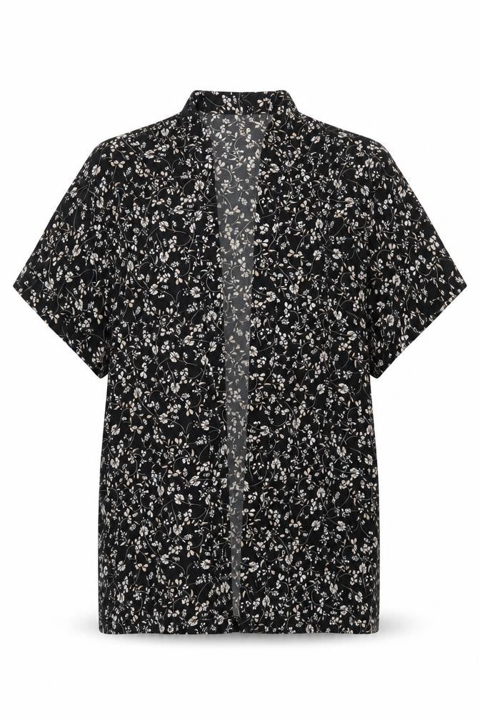 Divided Womens Black Floral Polyester Kimono Blouse Size XS V-Neck