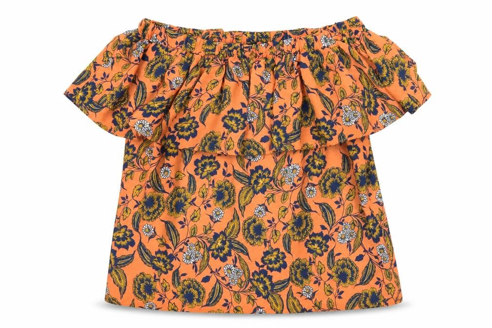 Peacocks Womens Orange Floral Polyester Basic Blouse Size 8 Off the Shoulder - Bardot