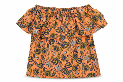 Peacocks Womens Orange Floral Polyester Basic Blouse Size 8 Off the Shoulder - Bardot