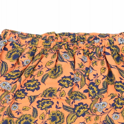 Peacocks Womens Orange Floral Polyester Basic Blouse Size 8 Off the Shoulder - Bardot