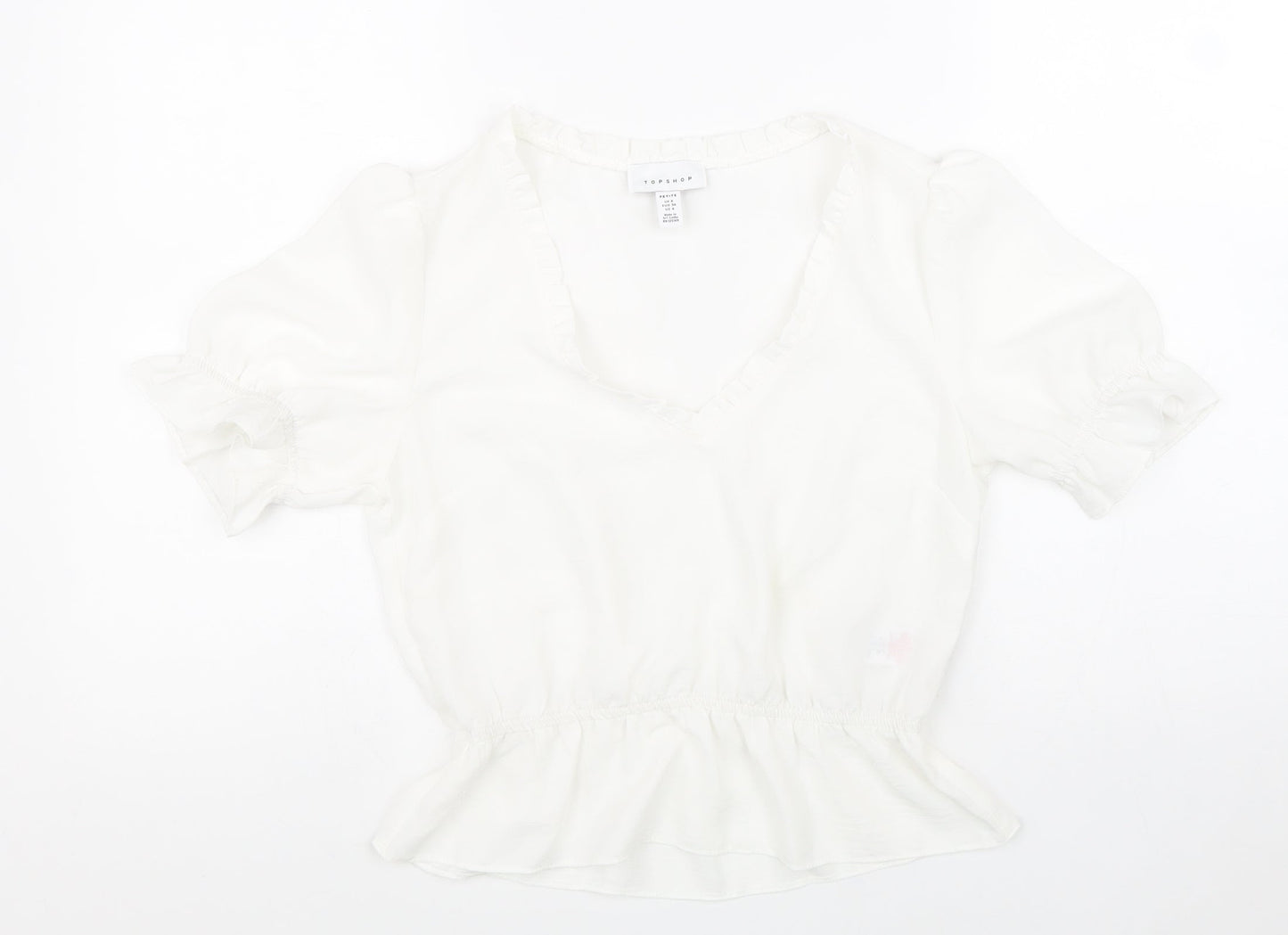 Topshop Womens White Polyester Cropped T-Shirt Size 8 V-Neck