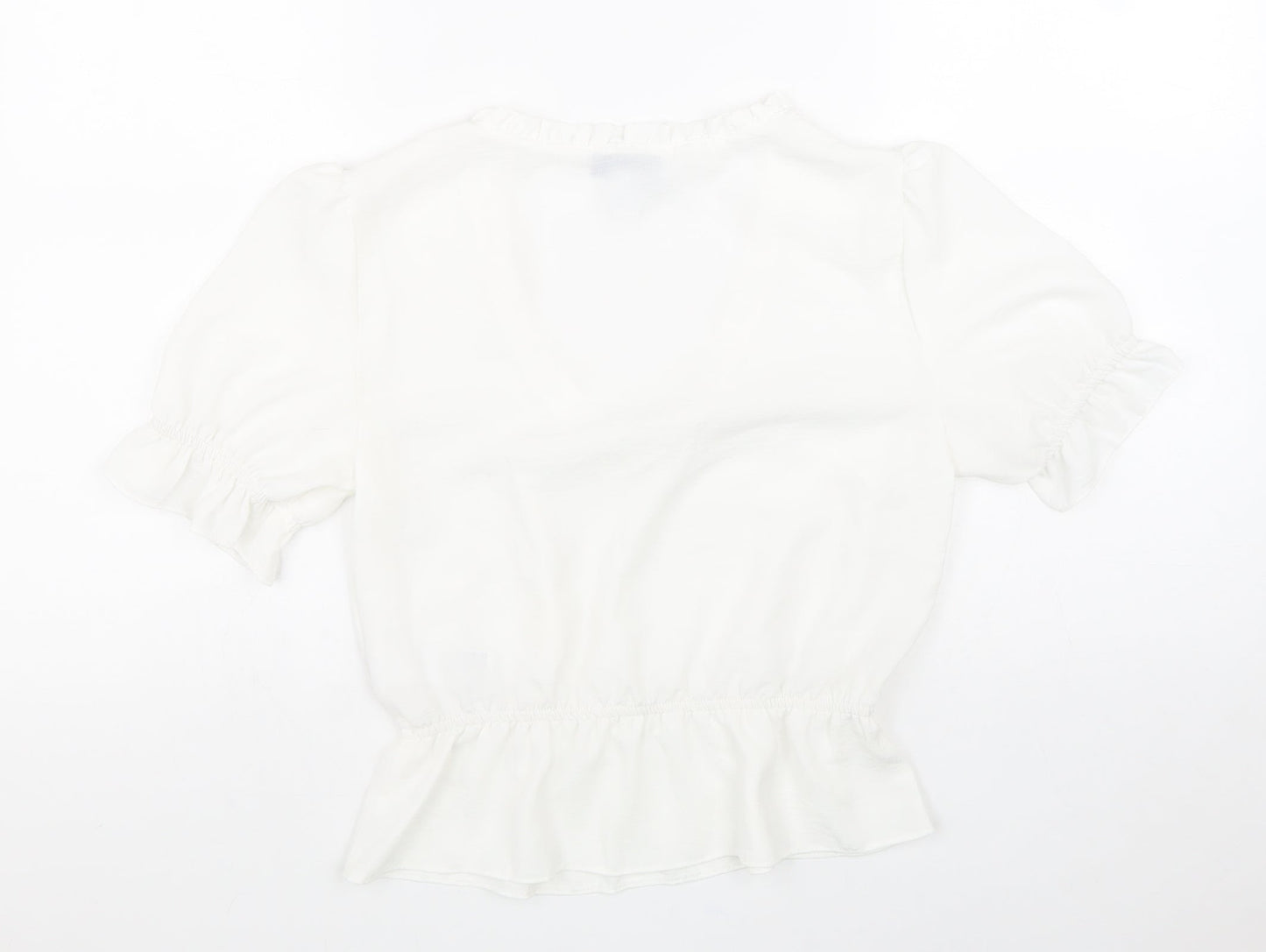 Topshop Womens White Polyester Cropped T-Shirt Size 8 V-Neck