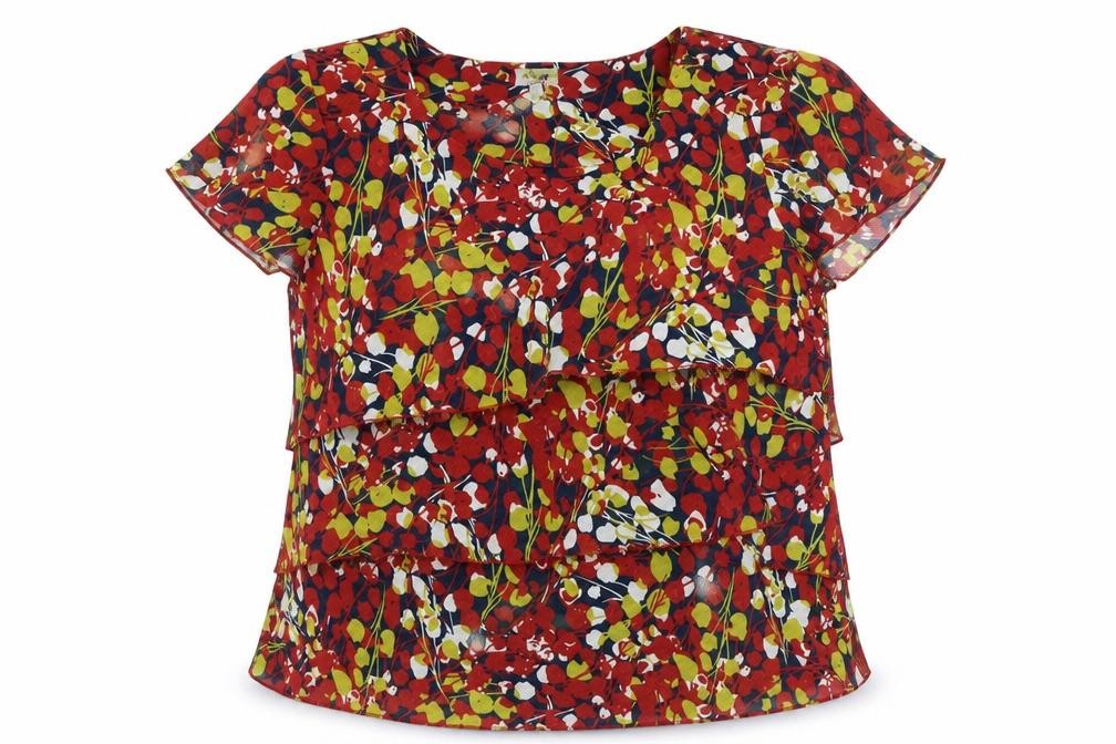 Epilogue Womens Red Geometric Polyester Basic Blouse Size 16 Round Neck