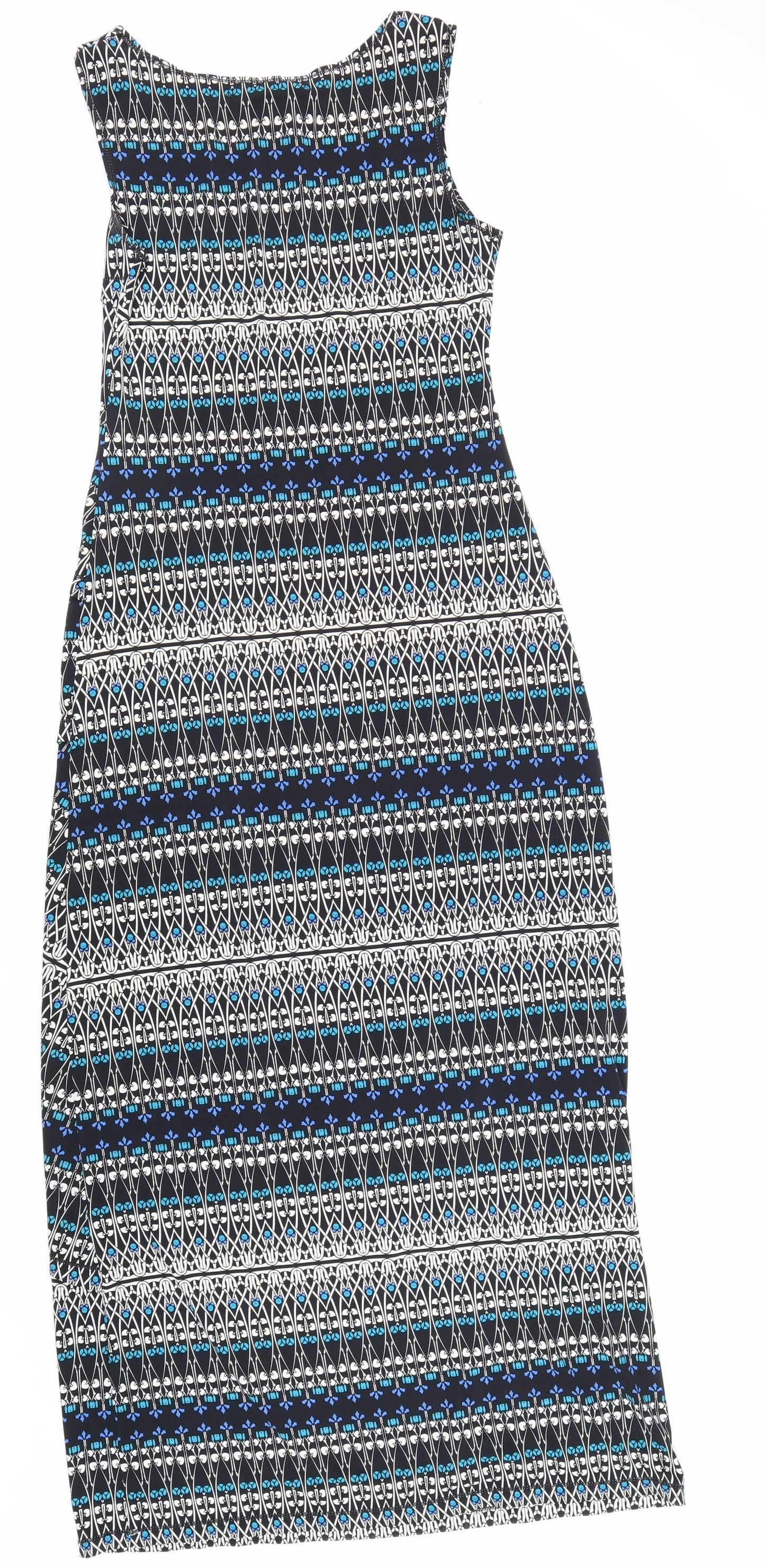 Max Studio Womens Multicoloured Geometric Polyester Tank Dress Size S Scoop Neck Pullover