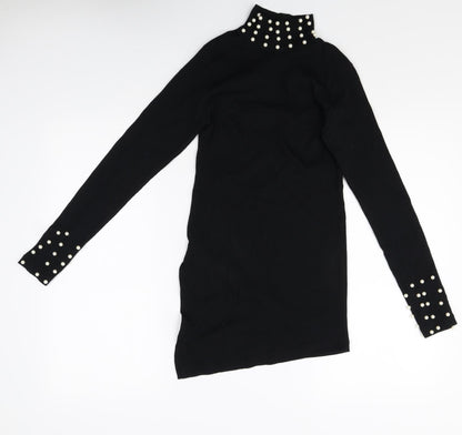 Preworn Womens Black Cotton Basic T-Shirt Size S High Neck