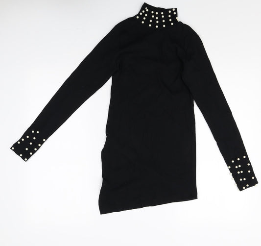 Preworn Womens Black Cotton Basic T-Shirt Size S High Neck