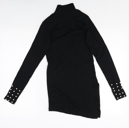 Preworn Womens Black Cotton Basic T-Shirt Size S High Neck