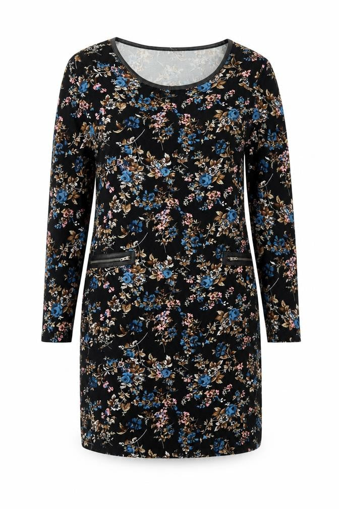Klass Womens Black Floral Polyester Sheath Size L Boat Neck Pullover