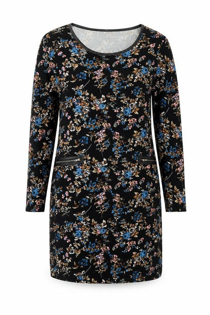Klass Womens Black Floral Polyester Sheath Size L Boat Neck Pullover
