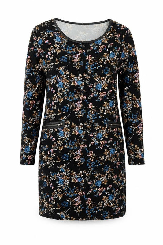 Klass Womens Black Floral Polyester Sheath Size L Boat Neck Pullover