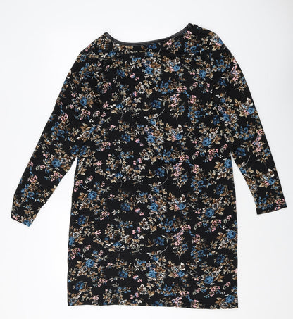 Klass Womens Black Floral Polyester Sheath Size L Boat Neck Pullover