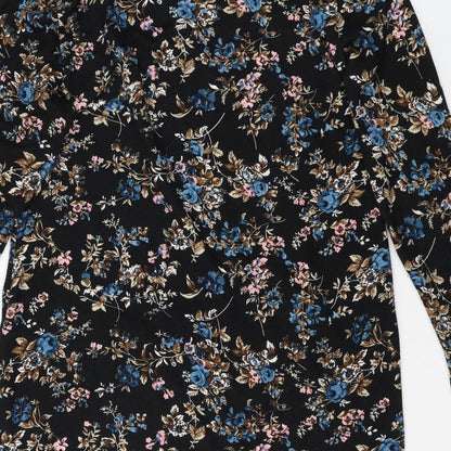Klass Womens Black Floral Polyester Sheath Size L Boat Neck Pullover