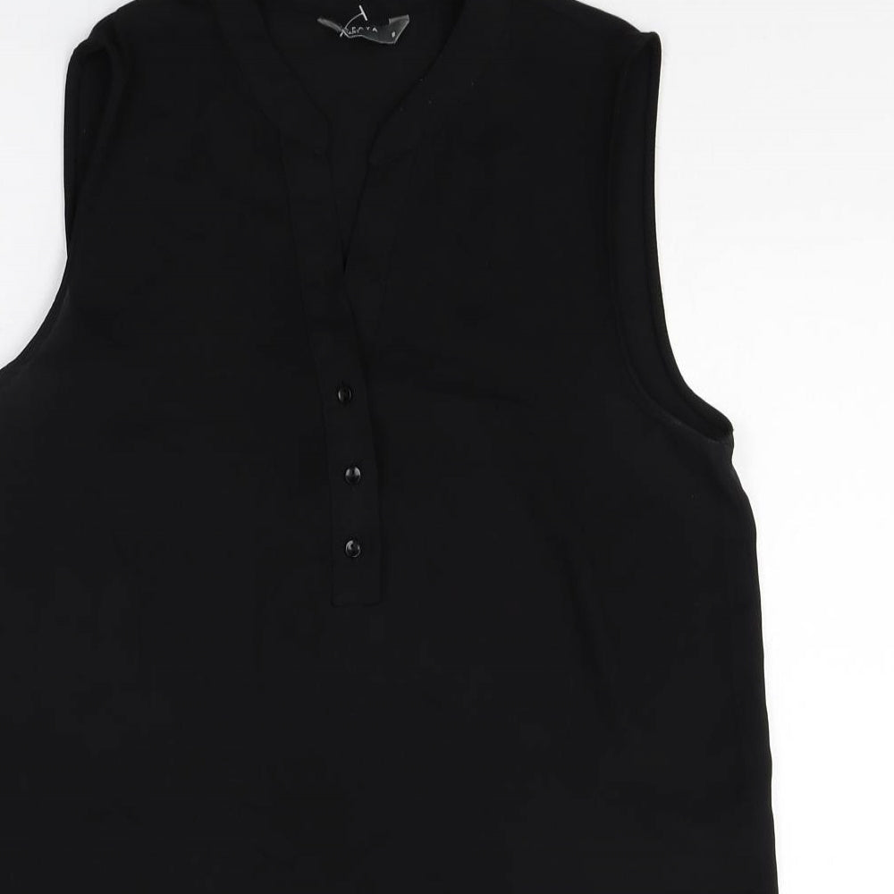 Papaya Womens Black Polyester Shift Size 8 V-Neck Button