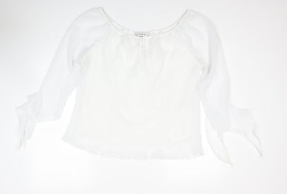 Inspire Womens White Polyester Basic Blouse Size 16 Boat Neck