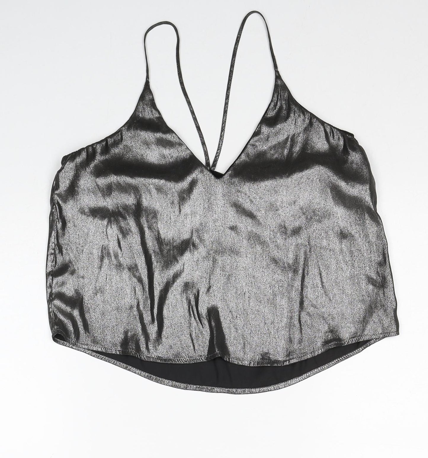 Sparkle & Fade Womens Silver Polyester Camisole Tank Size XS V-Neck - Metallic