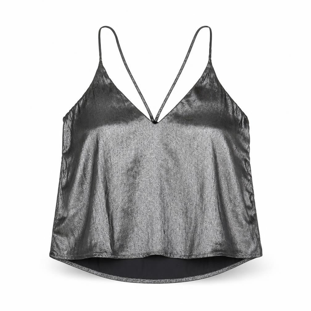 Sparkle & Fade Womens Silver Polyester Camisole Tank Size XS V-Neck - Metallic