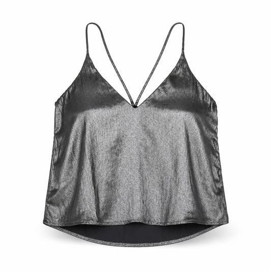 Sparkle & Fade Womens Silver Polyester Camisole Tank Size XS V-Neck - Metallic