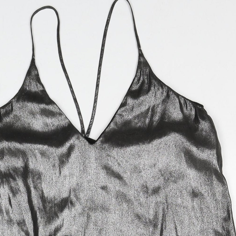 Sparkle & Fade Womens Silver Polyester Camisole Tank Size XS V-Neck - Metallic
