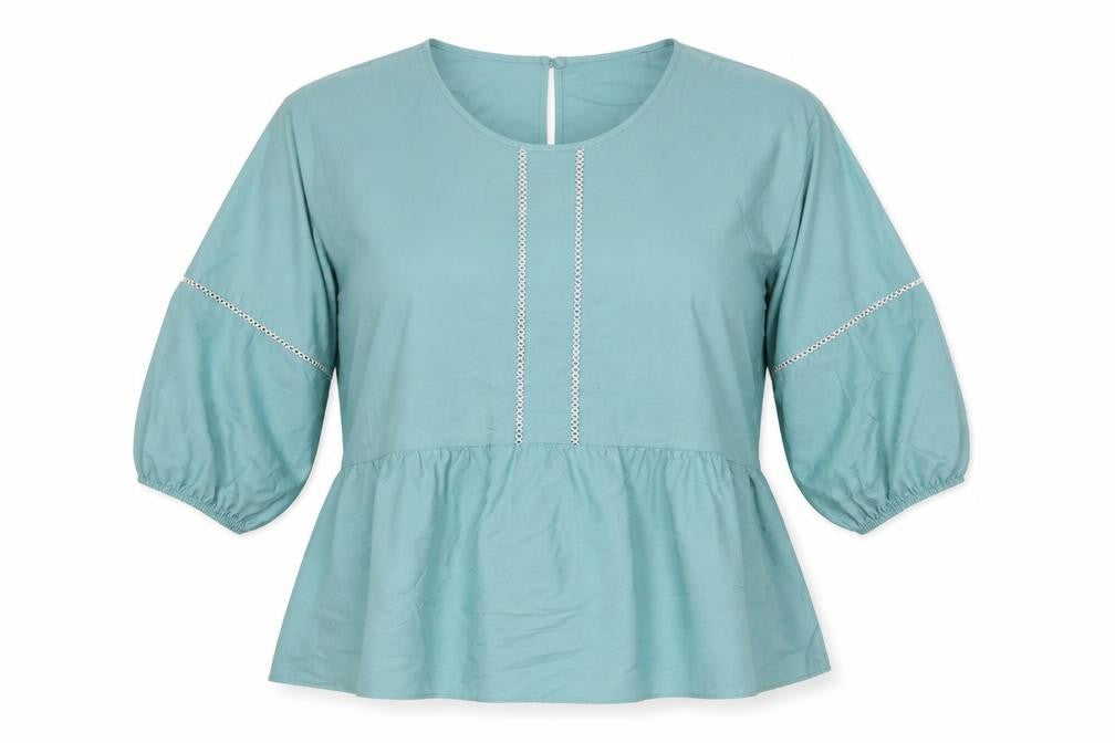Marks & Spencer Womens Blue Cotton Basic Blouse Size 16 Round Neck - Contrast Stitching