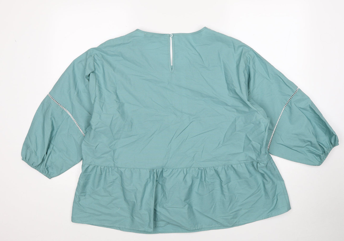 Marks and Spencer Womens Blue Cotton Basic Blouse Size 16 Round Neck - Contrast Stitching