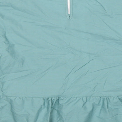 Marks & Spencer Womens Blue Cotton Basic Blouse Size 16 Round Neck - Contrast Stitching