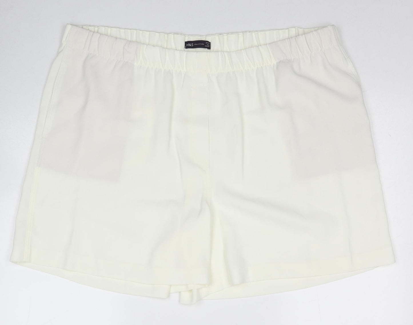 Marks and Spencer Womens White Polyester Mom Shorts Size 24 Regular Pull On