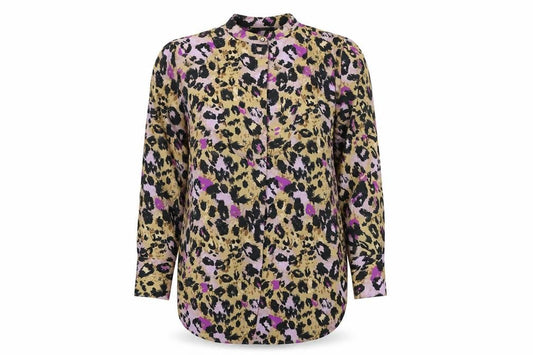 Marks and Spencer Womens Multicoloured Animal Print Polyester Basic Button-Up Size 8 Round Neck - Leopard Print