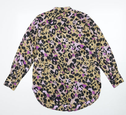 Marks & Spencer Womens Multicoloured Animal Print Polyester Basic Button-Up Size 8 Round Neck - Leopard Print