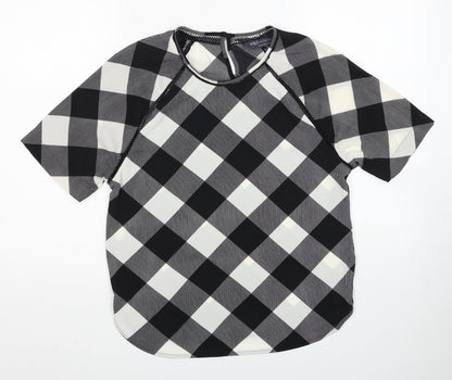 Marks & Spencer Womens Black Geometric Polyester Basic Blouse Size 6 Round Neck