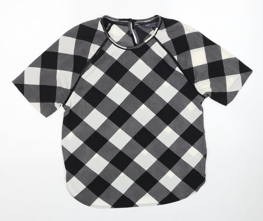 Marks and Spencer Womens Black Geometric Polyester Basic Blouse Size 6 Round Neck