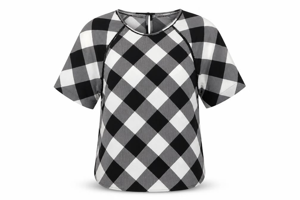Marks & Spencer Womens Black Geometric Polyester Basic Blouse Size 6 Round Neck