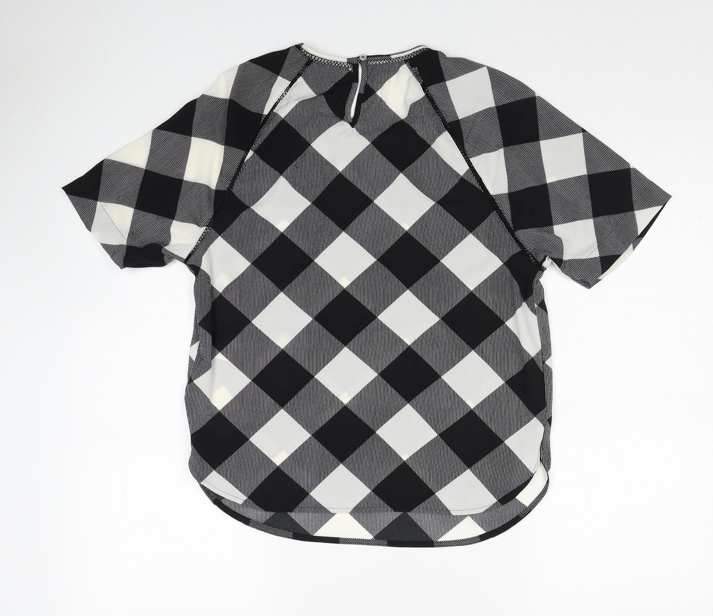 Marks and Spencer Womens Black Geometric Polyester Basic Blouse Size 6 Round Neck