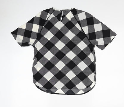 Marks & Spencer Womens Black Geometric Polyester Basic Blouse Size 6 Round Neck