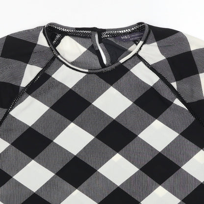 Marks & Spencer Womens Black Geometric Polyester Basic Blouse Size 6 Round Neck