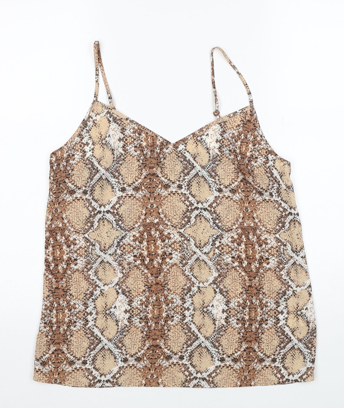 Marks and Spencer Womens Brown Geometric Polyester Basic Tank Size 6 V-Neck