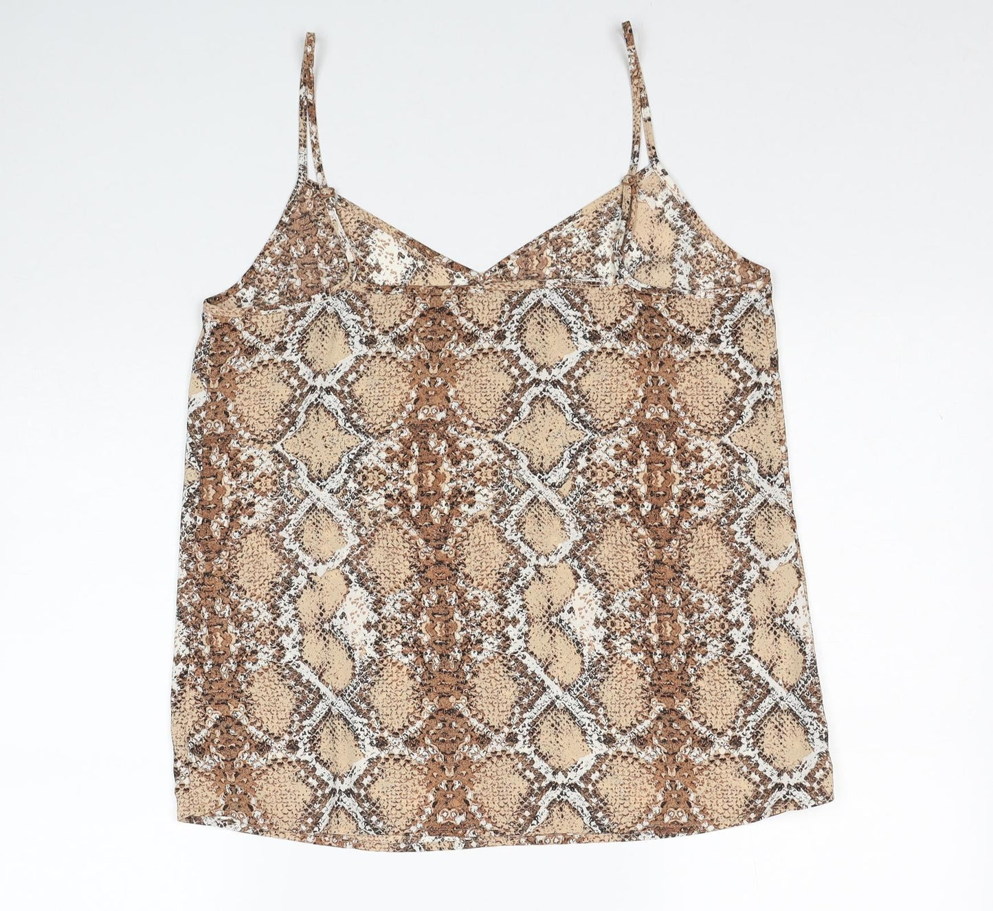 Marks and Spencer Womens Brown Geometric Polyester Basic Tank Size 6 V-Neck