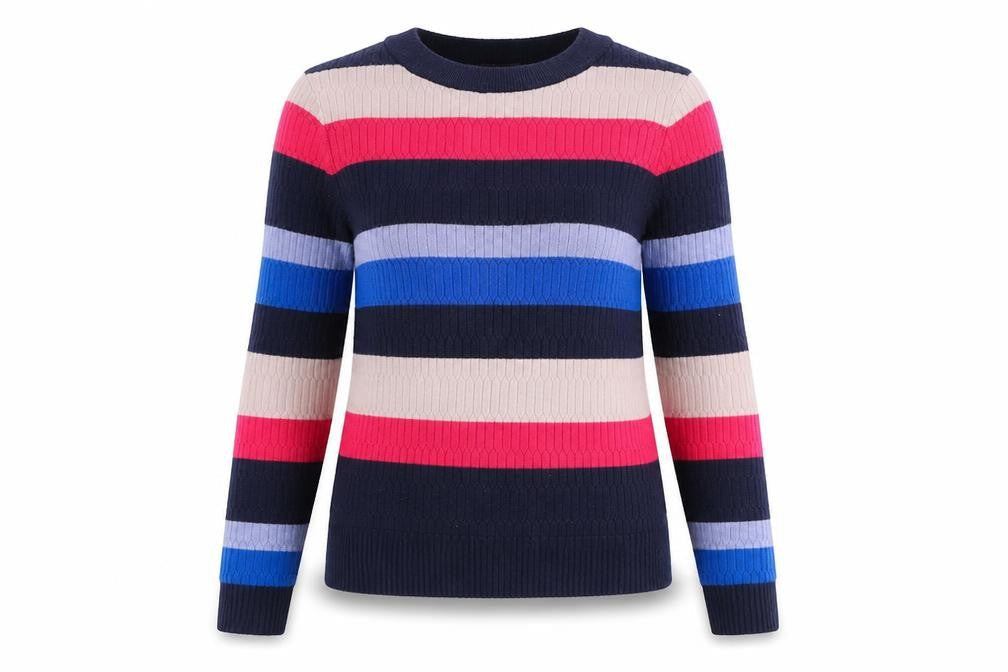 Marks & Spencer Womens Blue Round Neck Striped Viscose Pullover Jumper Size 10