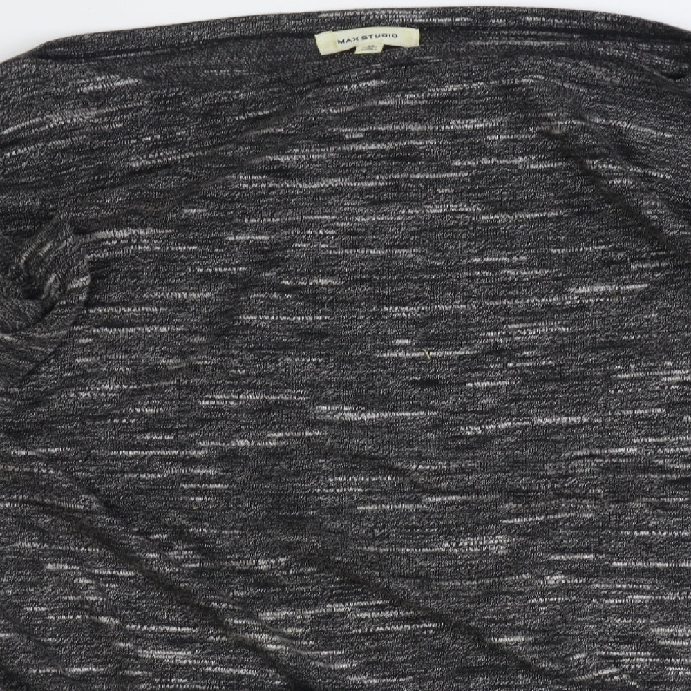 Max Studio Womens Grey Geometric Polyester Basic T-Shirt Size M Round Neck