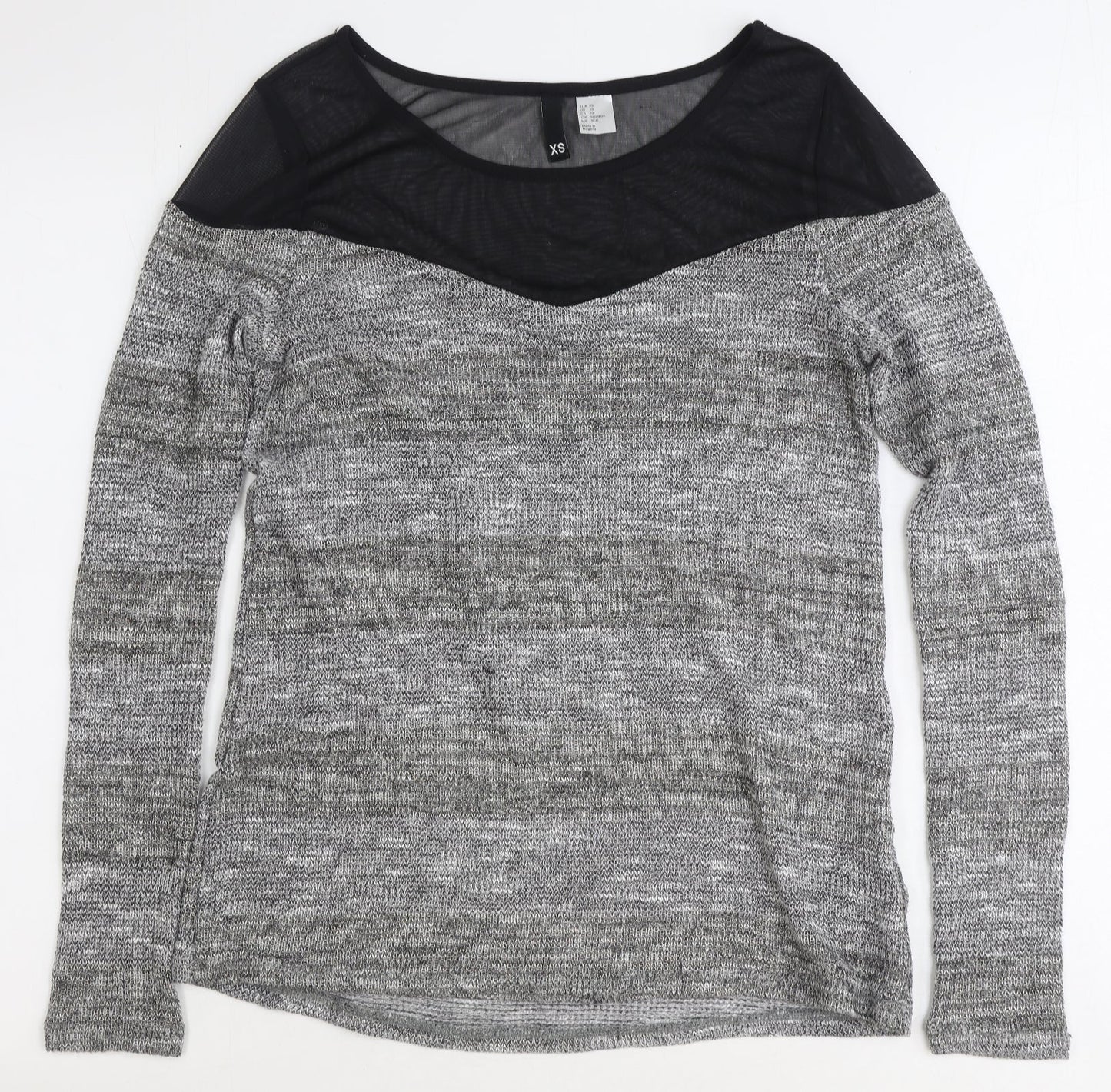 Preworn Womens Grey Geometric Polyester Basic Blouse Size XS Round Neck
