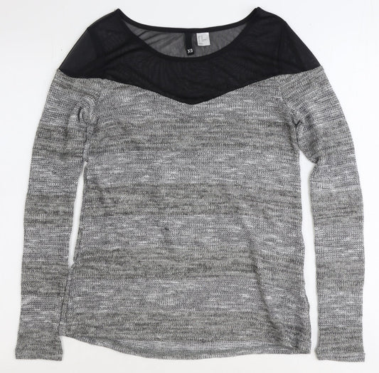 Preworn Womens Grey Geometric Polyester Basic Blouse Size XS Round Neck