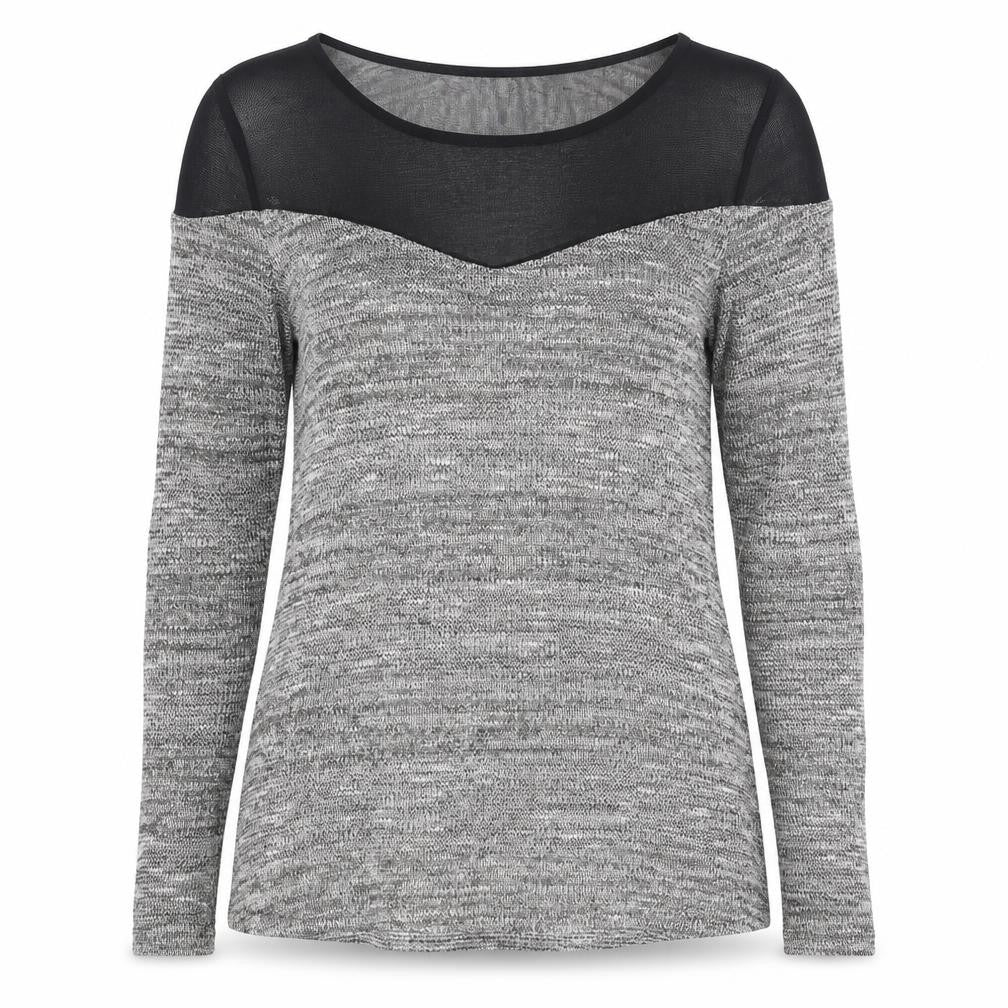 Preworn Womens Grey Geometric Polyester Basic Blouse Size XS Round Neck