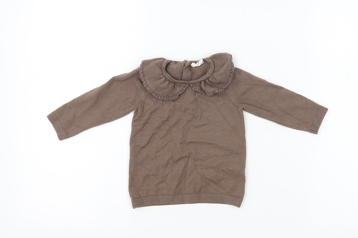 Fred & Flo Girls Brown Viscose Pullover Jumper Size 6-9 Months Button