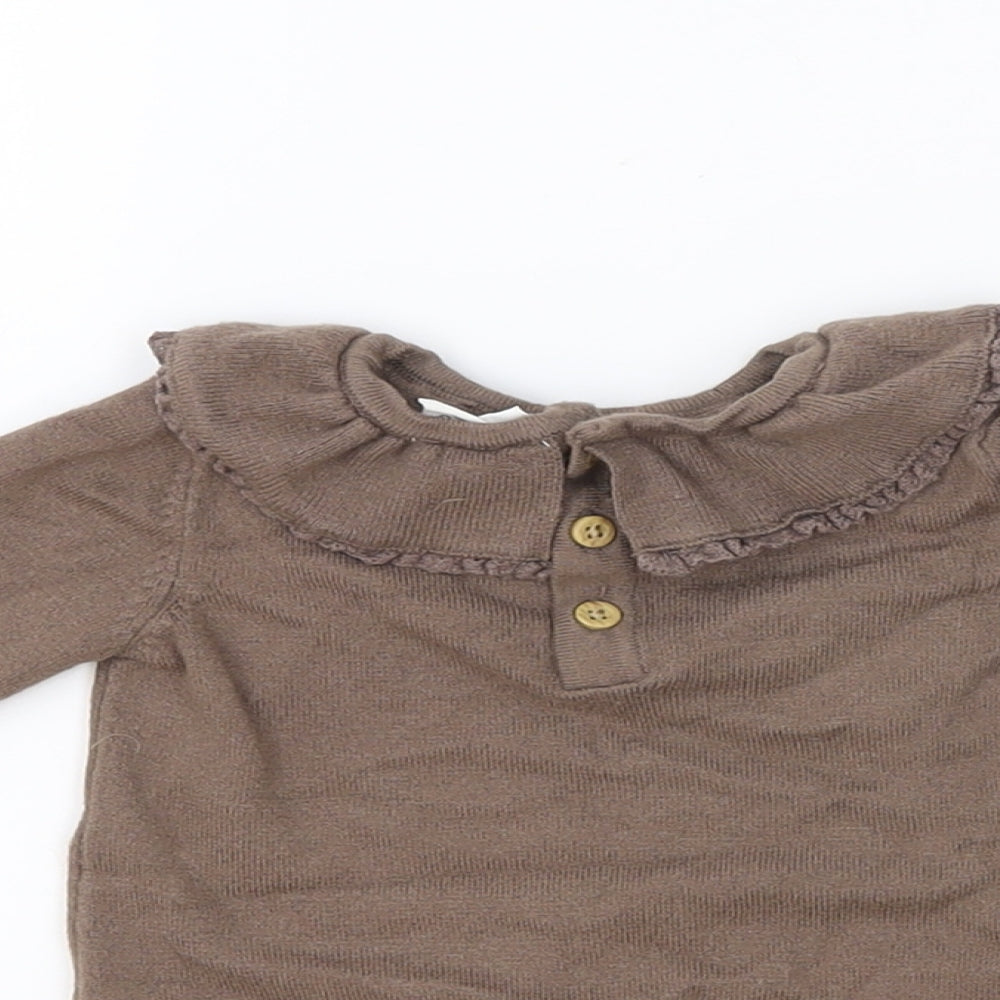 Fred & Flo Girls Brown Viscose Pullover Jumper Size 6-9 Months Button