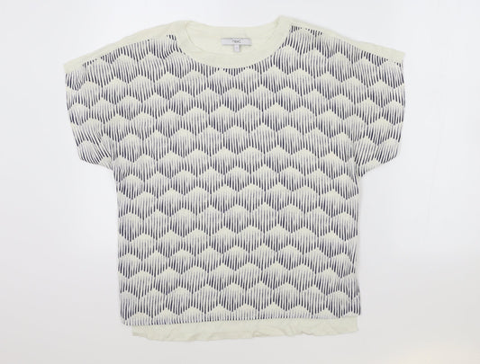 NEXT Womens Blue Geometric Modal Basic T-Shirt Size S Round Neck
