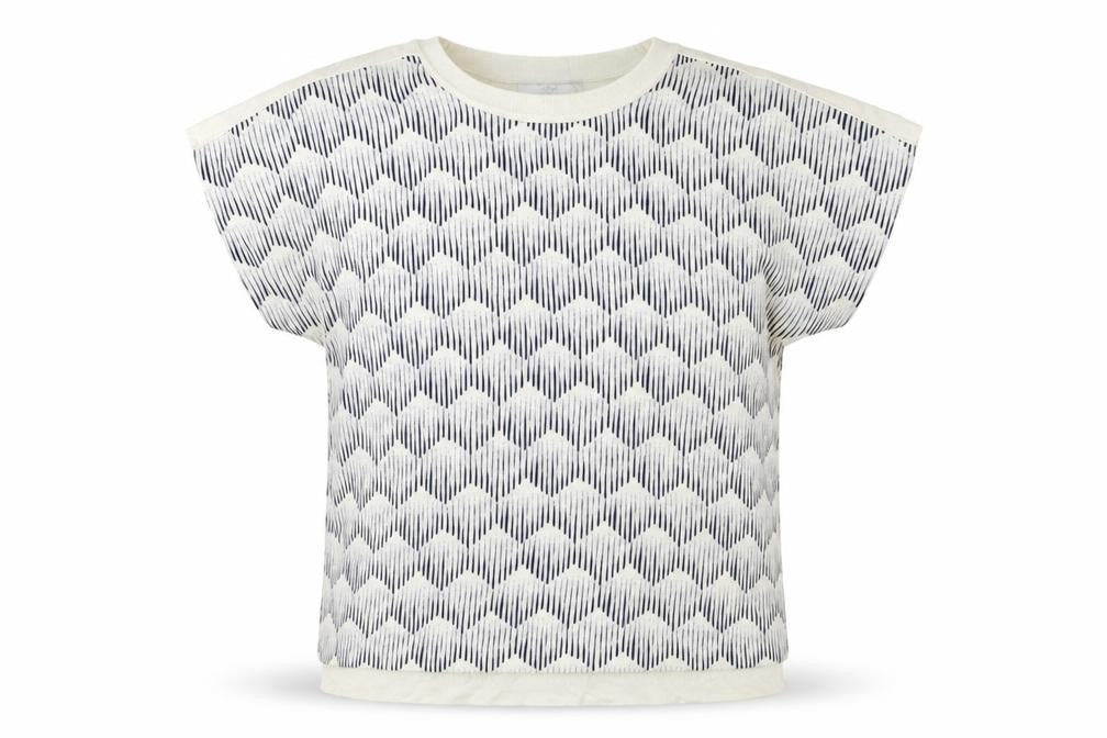 NEXT Womens Blue Geometric Modal Basic T-Shirt Size S Round Neck